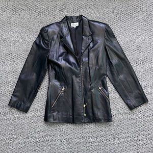FREE SHIPPING Black Melanzona Leather Jacket with Shoulder Pads